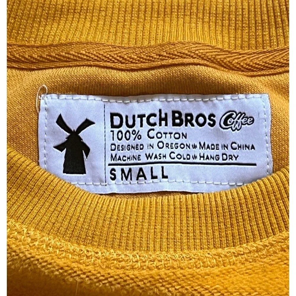 DUTCH BROS Brothers Coffee Mustard Yellow Fleece Terry Sweatshirt Logo Men's S